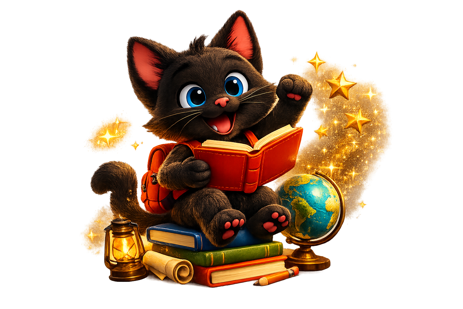 Pedro, mascote da Literatura Infantil, lendo um livro