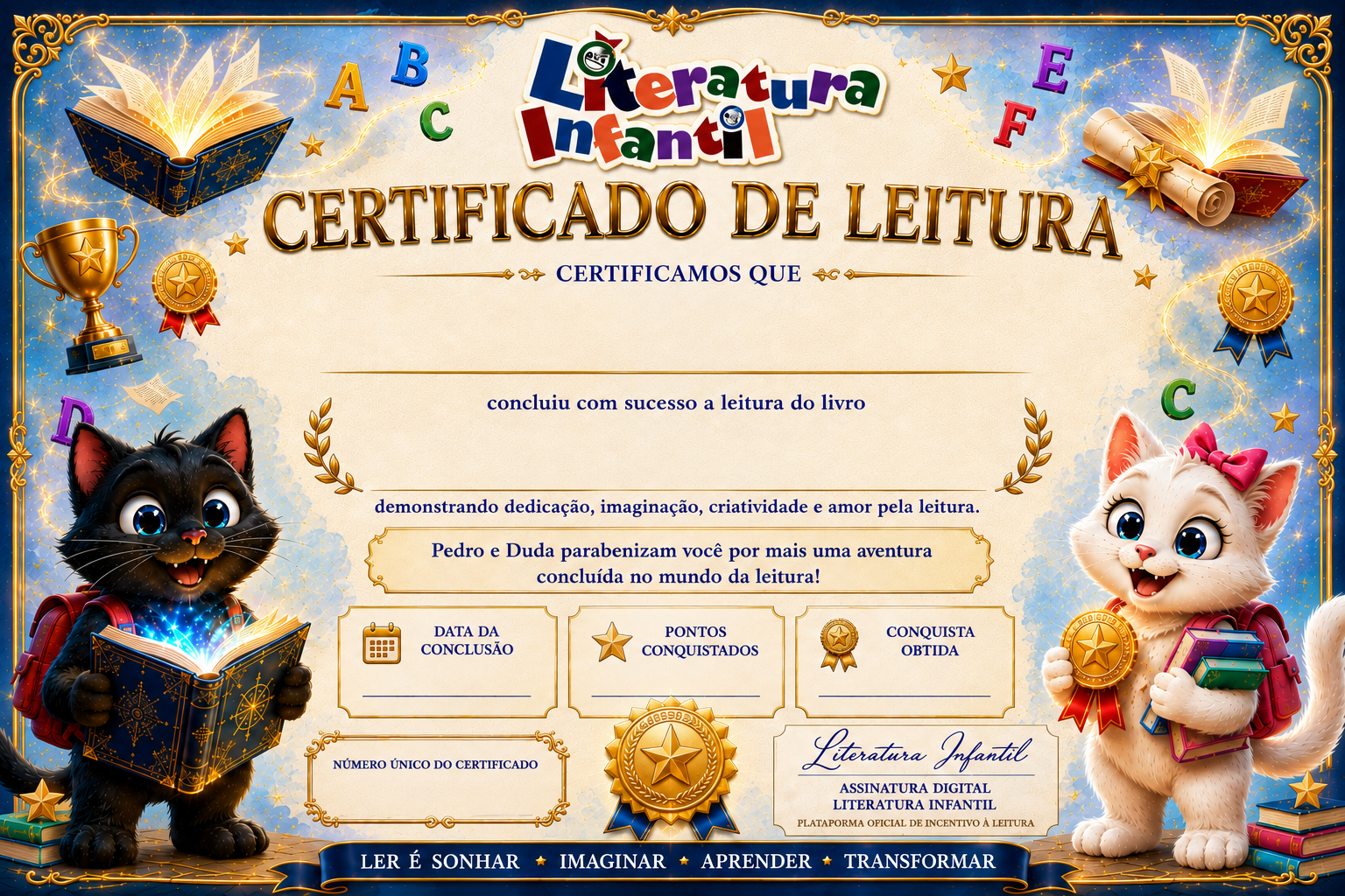 Modelo oficial de certificado da Literatura Infantil